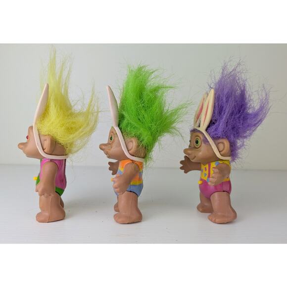 VTG 1992 Soma Troll Easter Bunny Troll Dolls Set 3 Light Up Eyes 4" Not Working - Picture 2 of 6